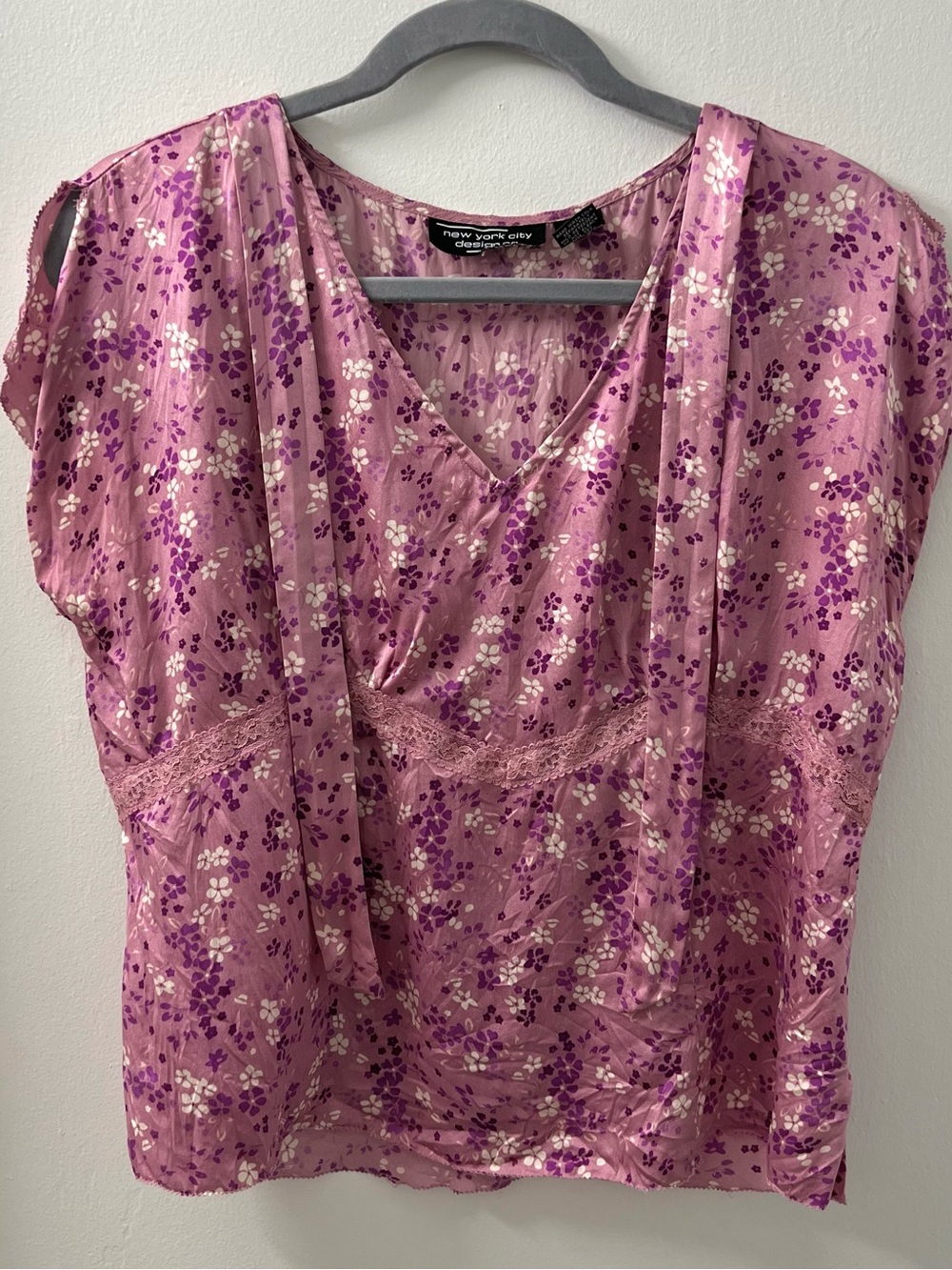 100% Silk Top Y2K Vintage Floral Spring Lace Blouse Flower Short Sleeve Shirt